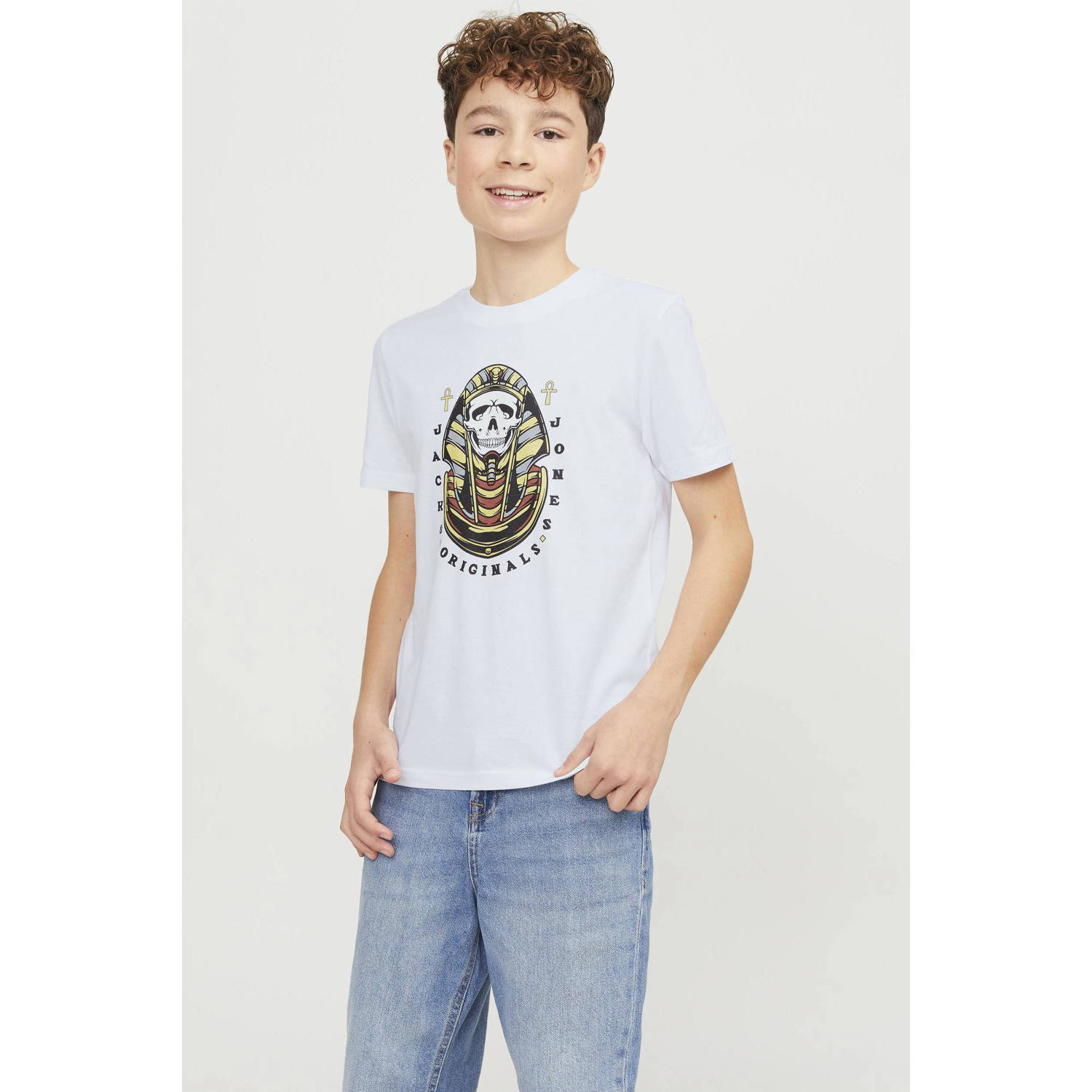 Jack & jones JUNIOR T-shirt JORHEAVENS met printopdruk wit Jongens Katoen Ronde hals 152