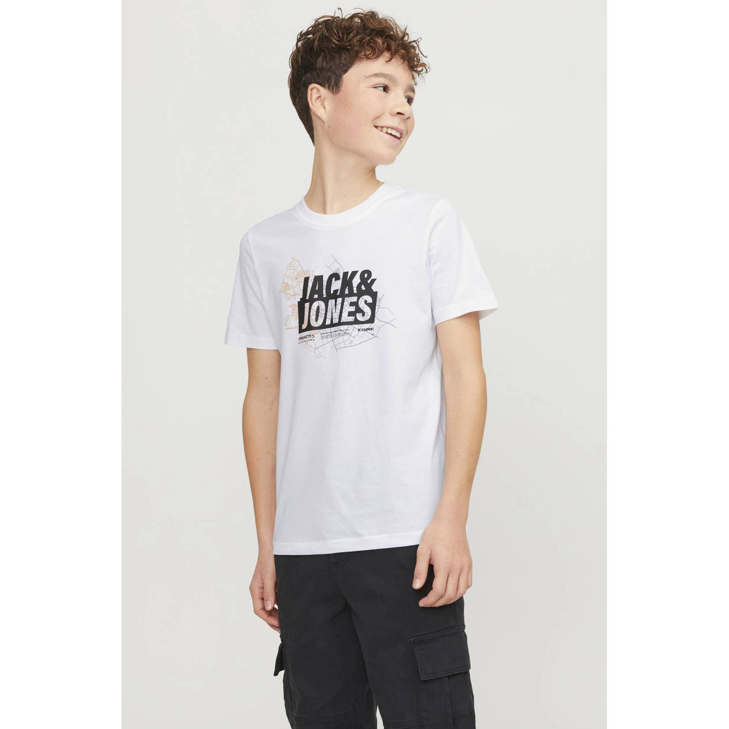 Jack & jones JUNIOR T-shirt JCOMAP met printopdruk wit Jongens Katoen Ronde hals 152