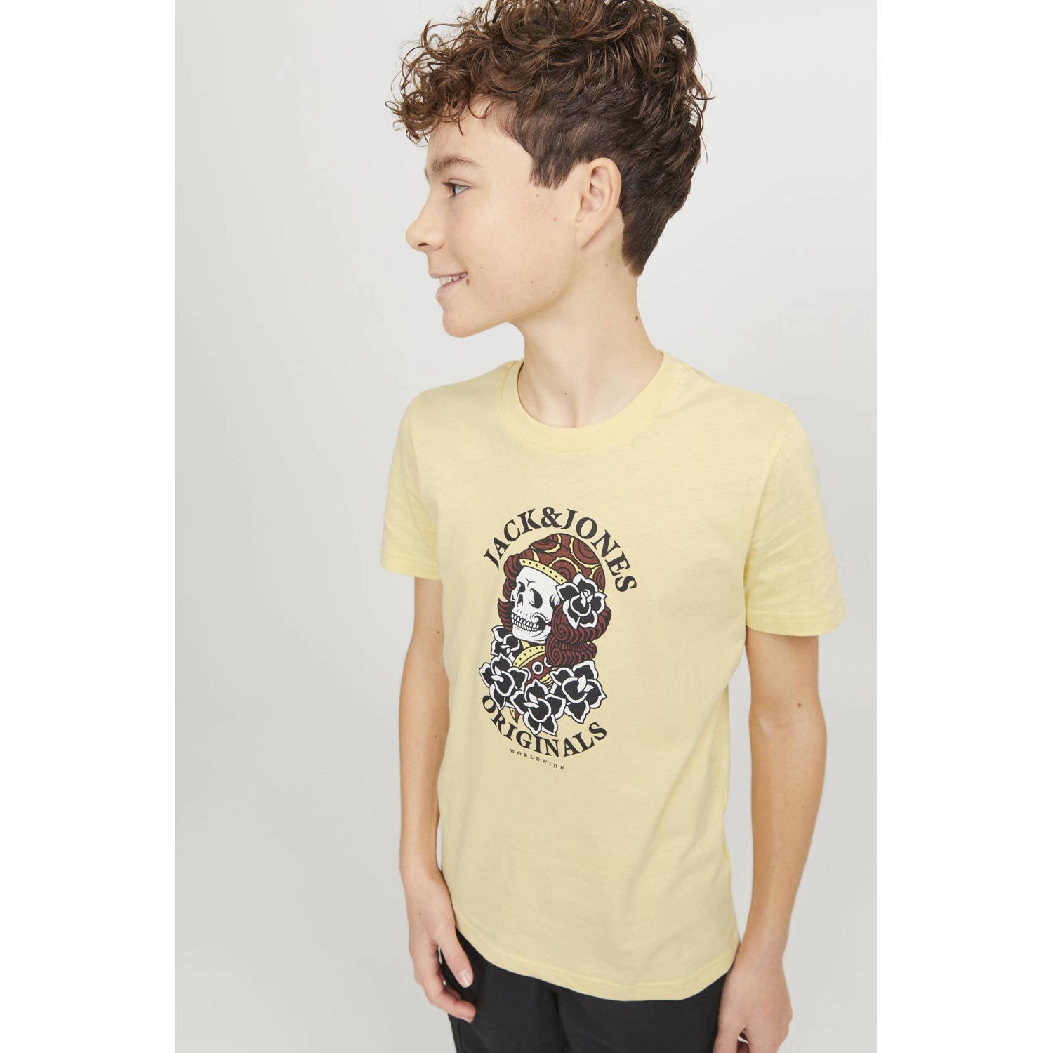 Jack & jones JUNIOR T-shirt JORHEAVENS met printopdruk geel Jongens Katoen Ronde hals 152