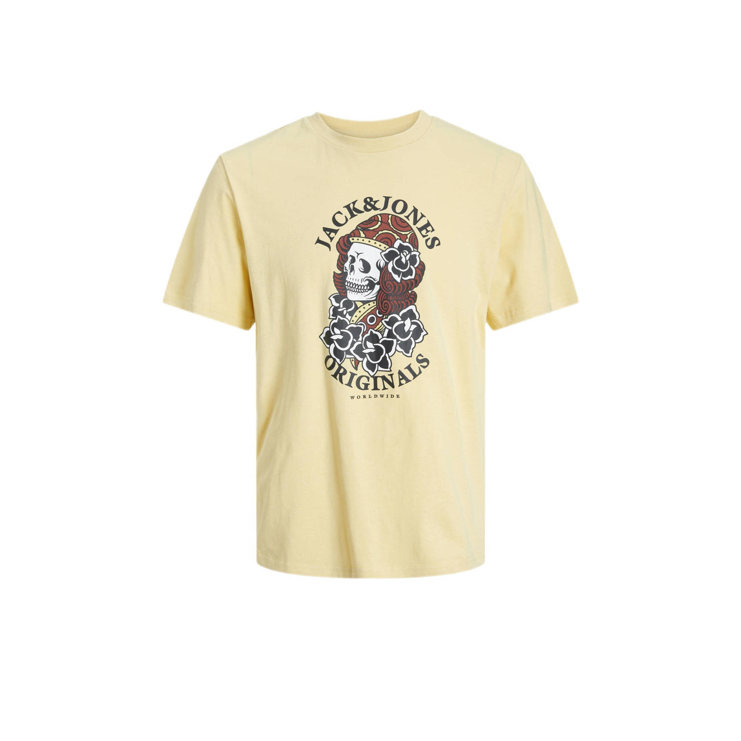 Jack & jones JUNIOR T-shirt JORHEAVENS met printopdruk geel Jongens Katoen Ronde hals 140