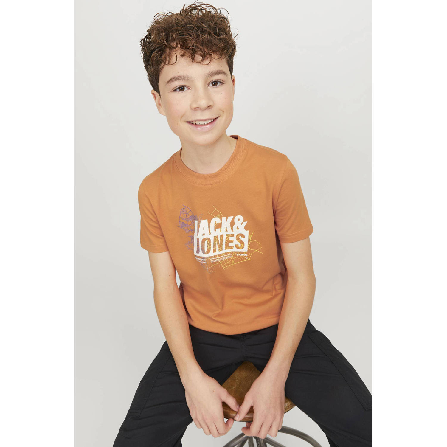Jack & jones JUNIOR T-shirt JCOMAP met printopdruk oranje Jongens Katoen Ronde hals 152