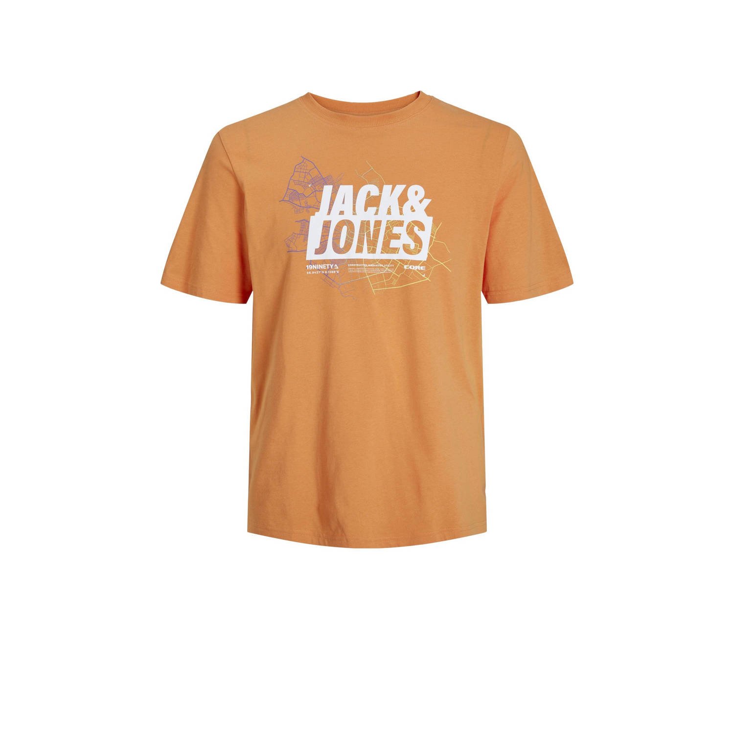 Jack & jones JUNIOR T-shirt JCOMAP met printopdruk oranje Jongens Katoen Ronde hals 140
