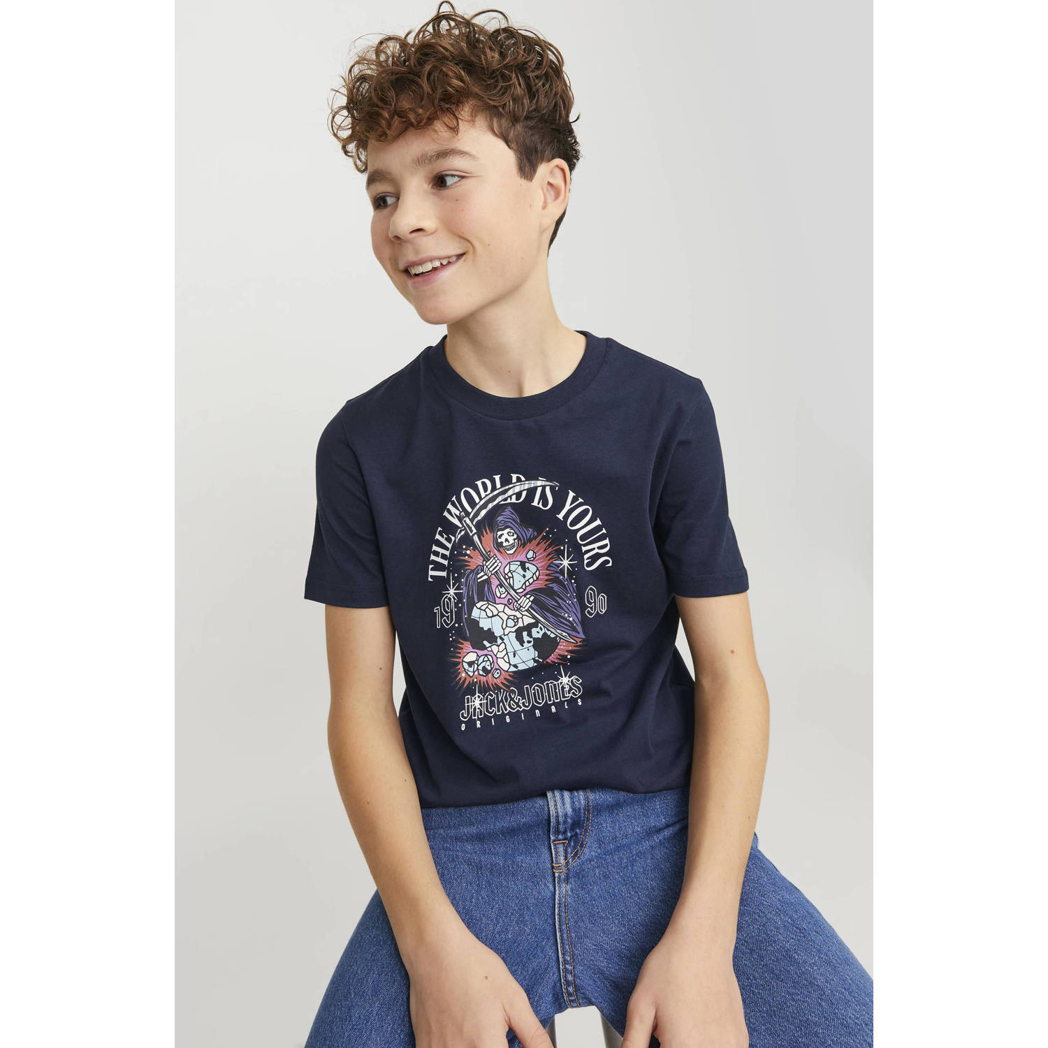 JACK & JONES JUNIOR T-shirt JORHEAVENS met printopdruk donkerblauw