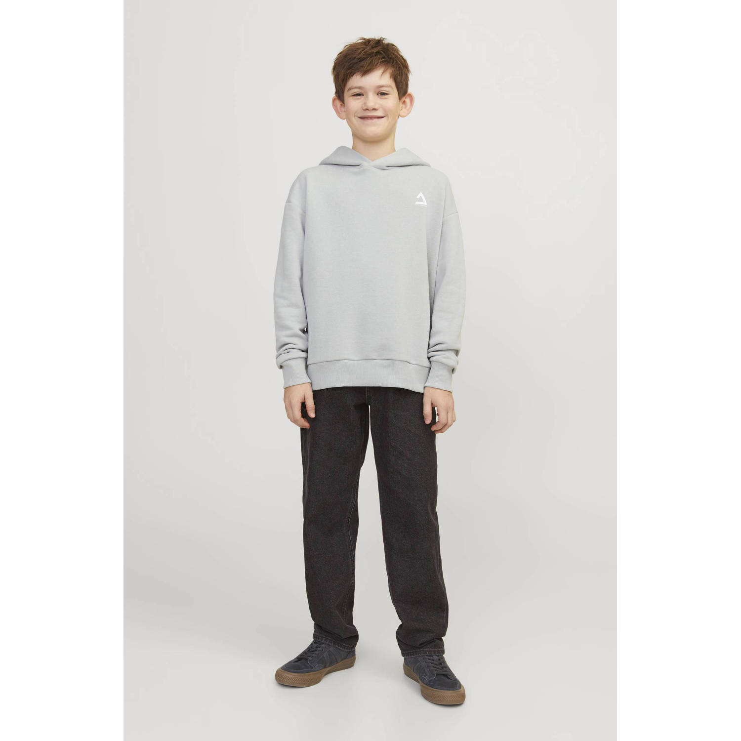 JACK & JONES JUNIOR hoodie JCOTRIANGLE met backprint grijs geel