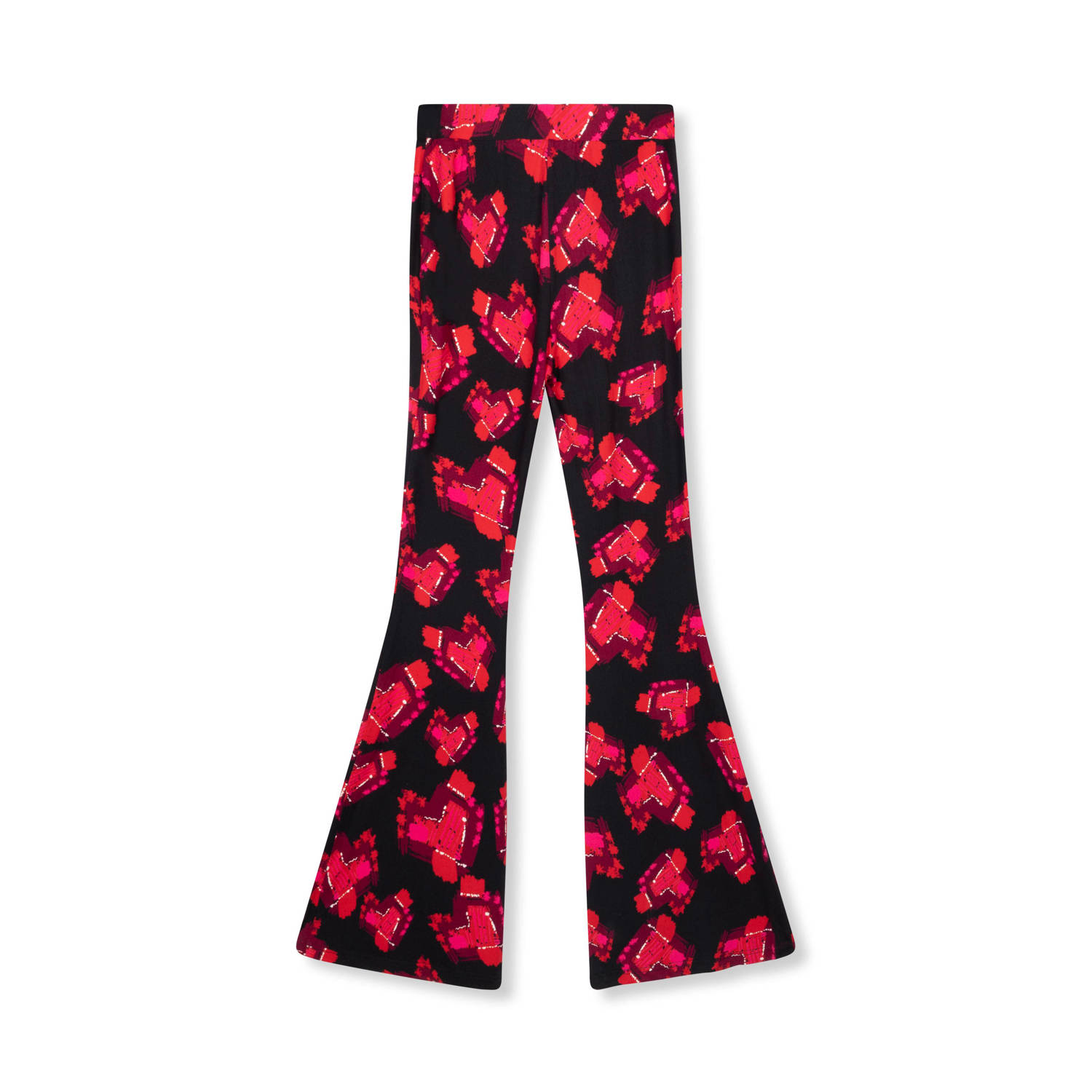 Refined Department high waist flared broek met all over print zwart rood