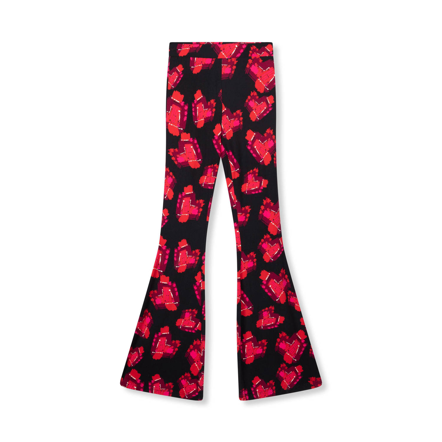 Refined Department high waist flared broek met all over print zwart rood