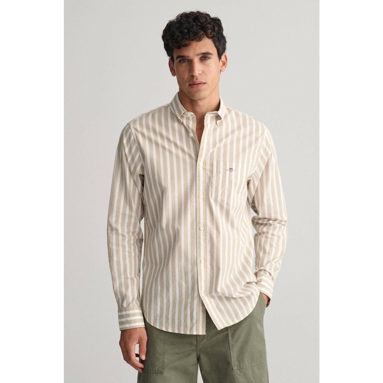 GANT gestreept regular fit overhemd REG WIDE dried khaki