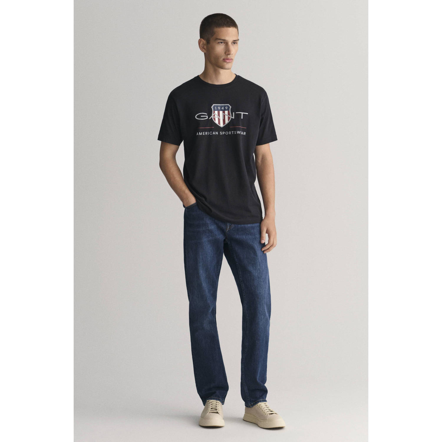 GANT T-shirt REG ARCHIVE met printopdruk zwart