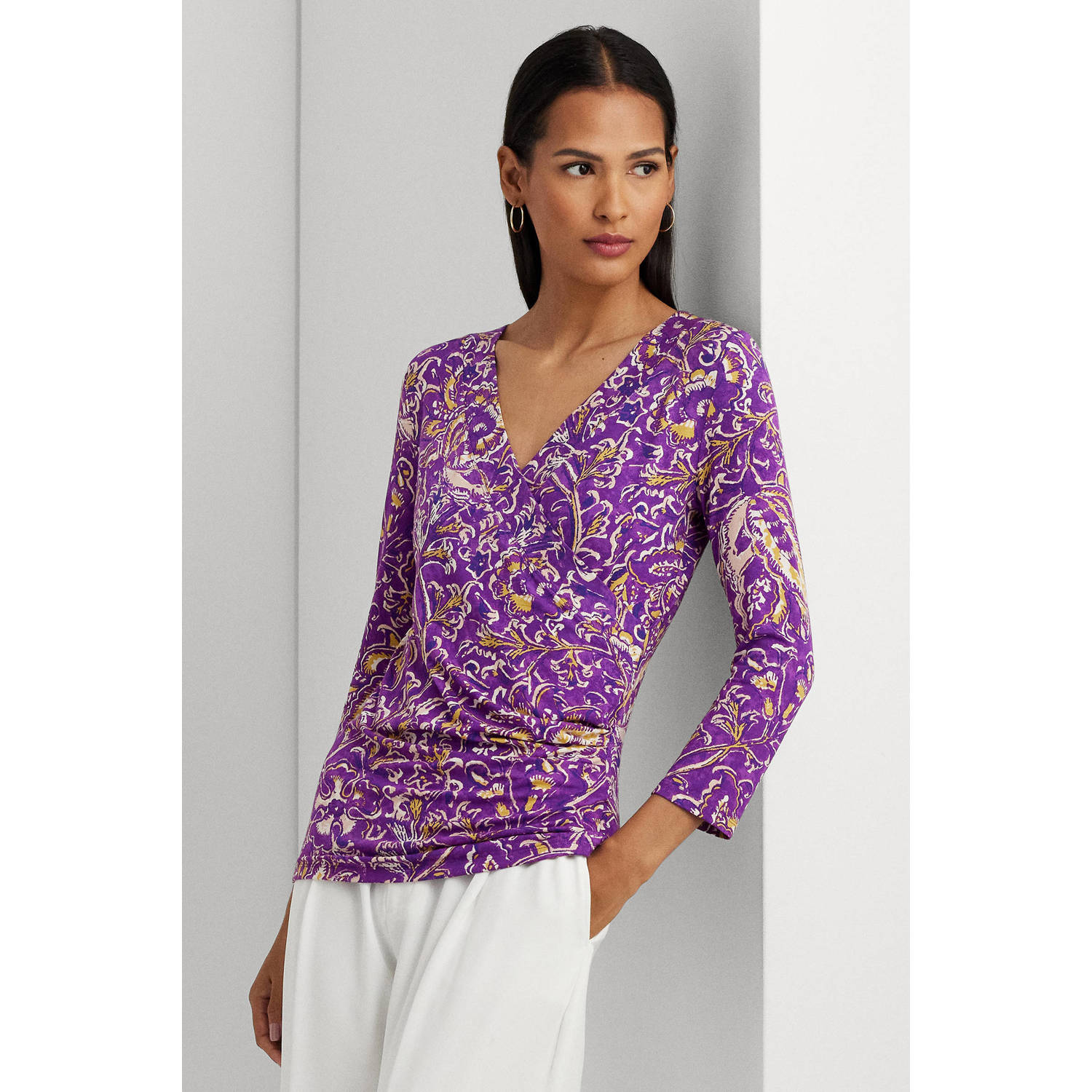 Lauren Ralph Lauren overslag top met paisleyprint en overslag detail paars