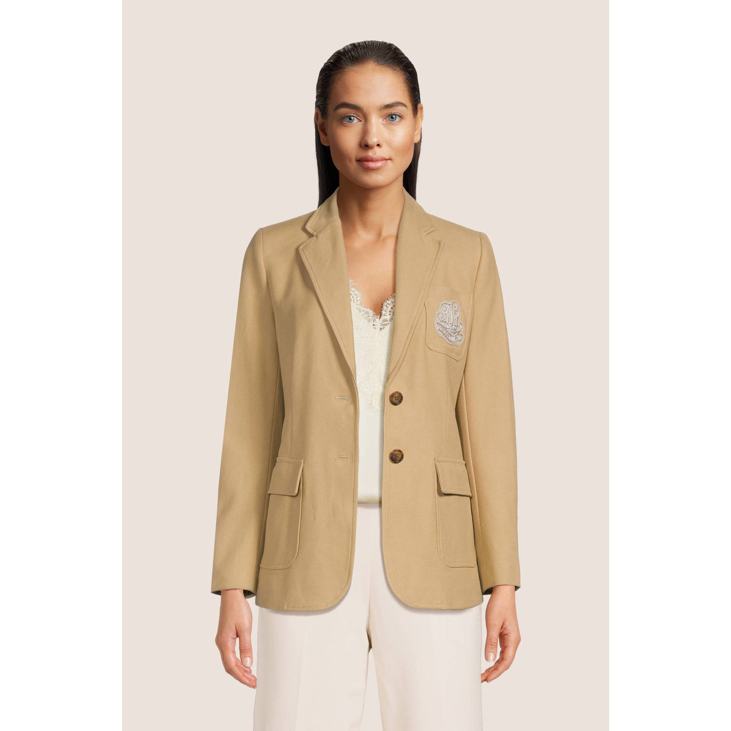 Lauren Ralph Lauren getailleerde blazer met borduursels beige