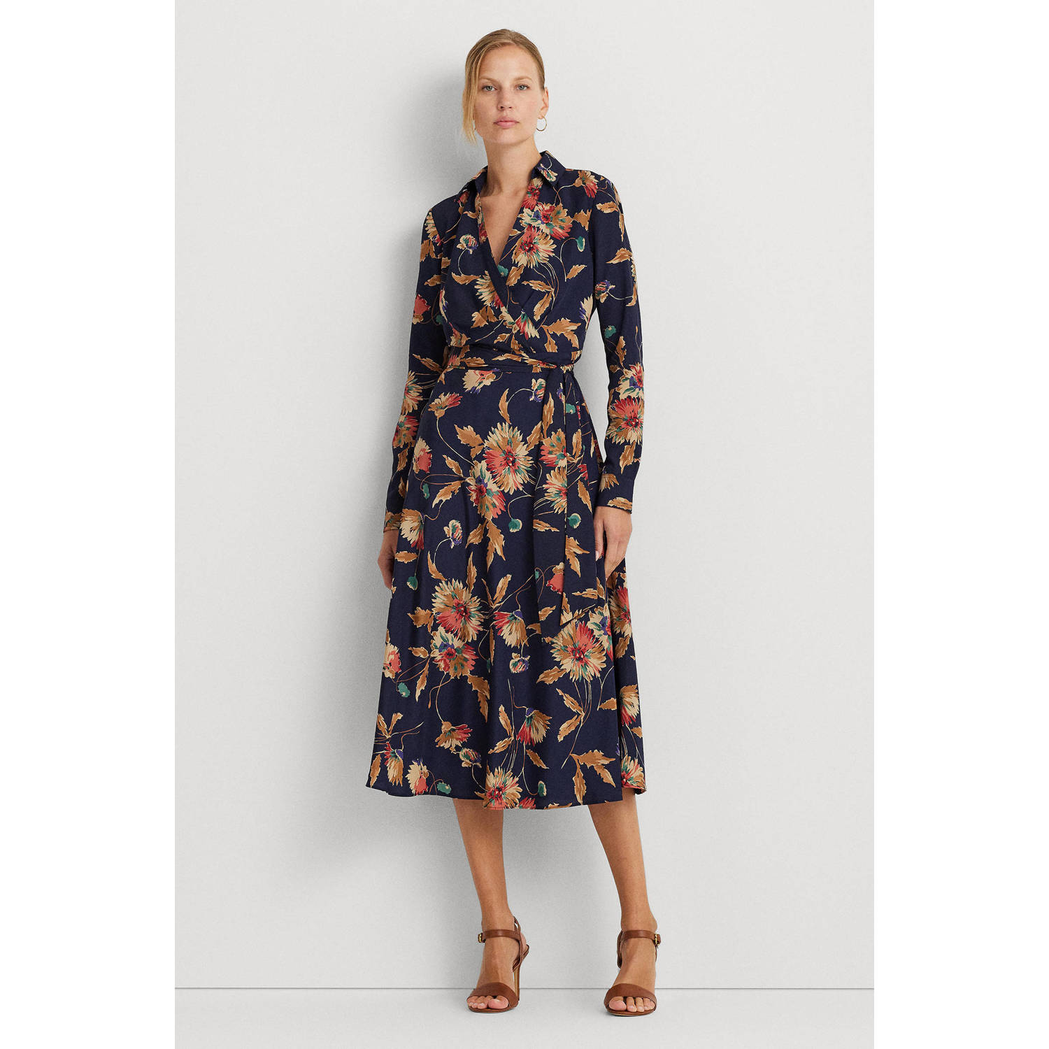Lauren Ralph Lauren gebloemde wikkeljurk donkerblauw