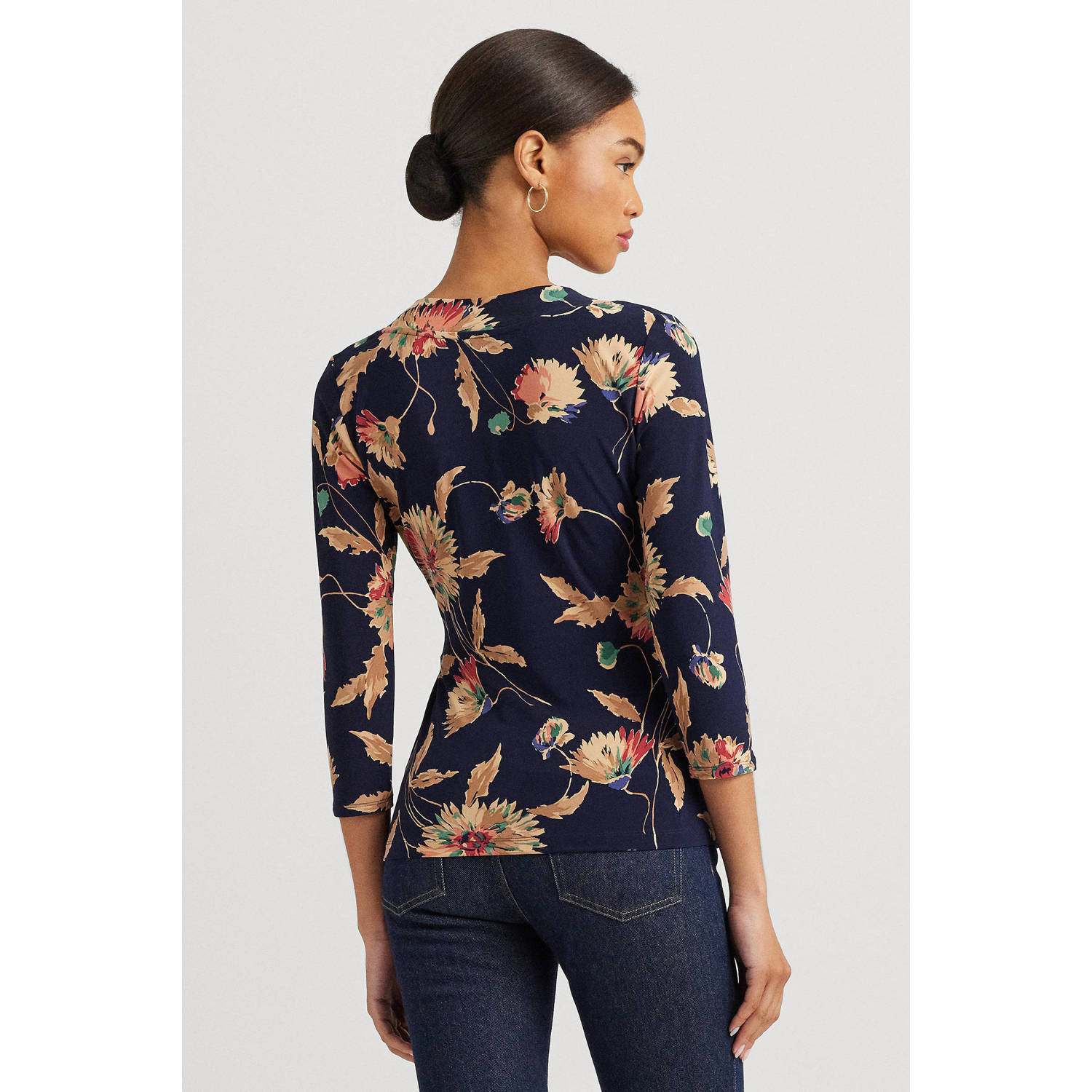 Lauren Ralph Lauren gebloemde overslag top donkerblauw