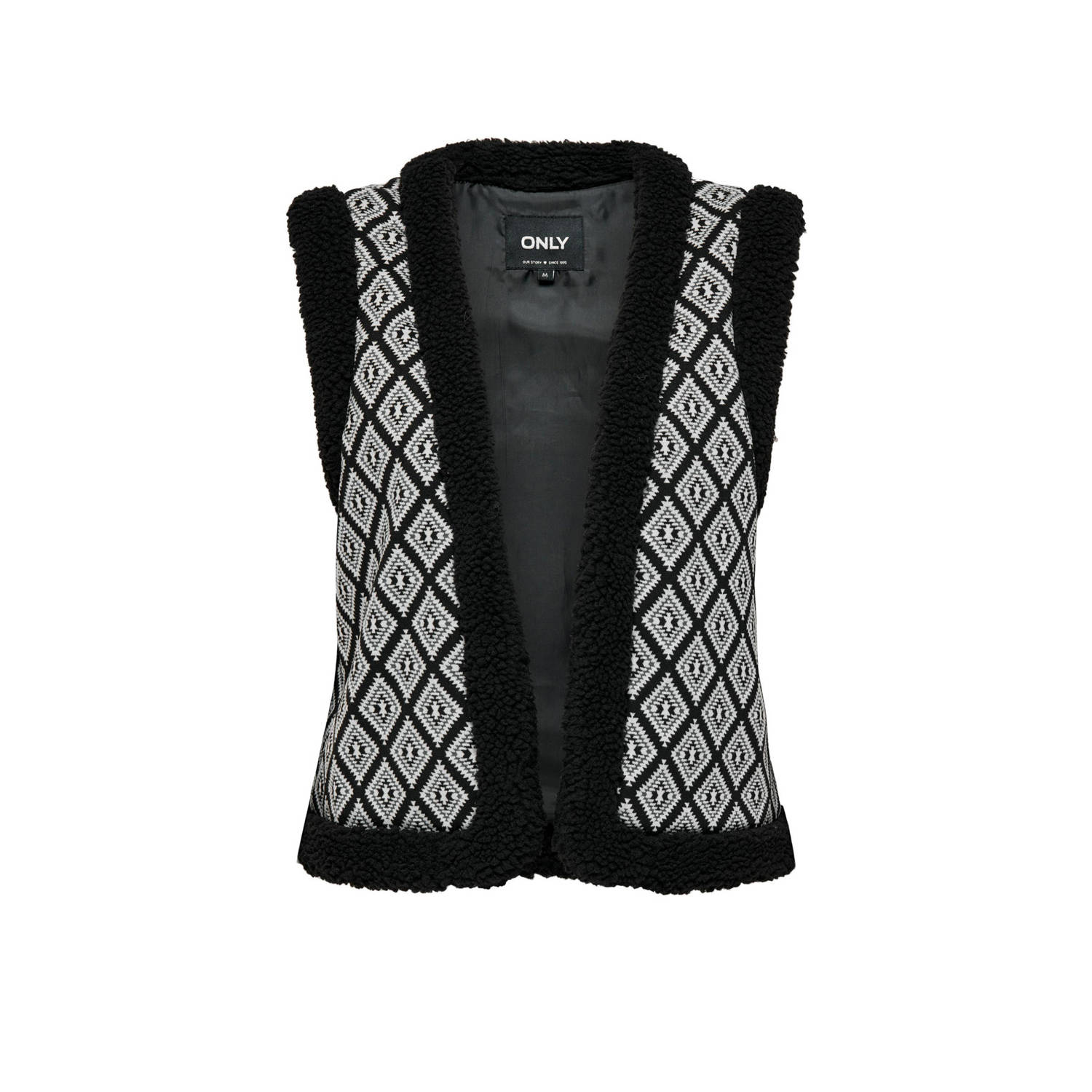 Only Aztec Teddy Vest: Zwart AZTEC Cloud Dancer Black Dames