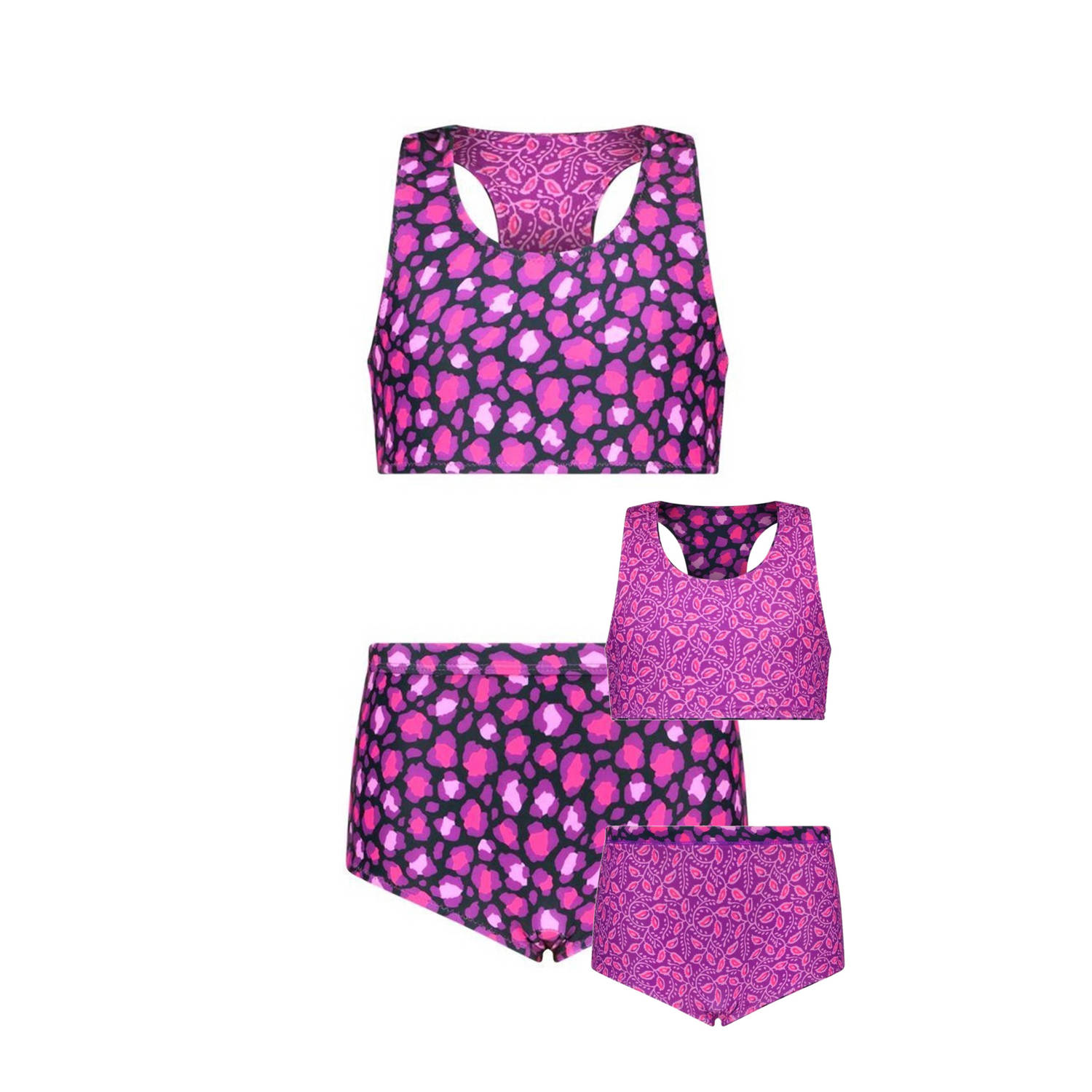 B.Nosy reversible crop bikini roze zwart Meisjes Gerecycled polyester All over print 122 128