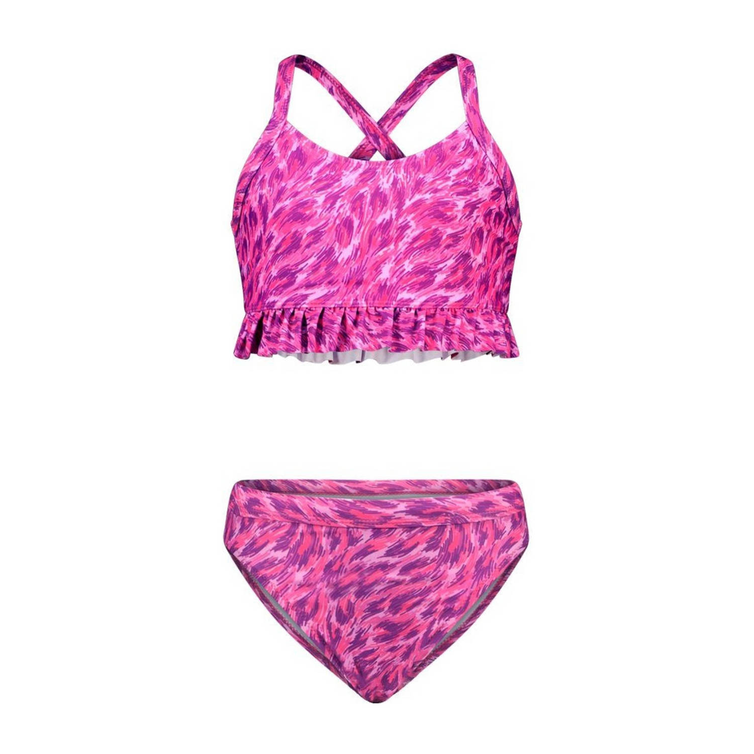 B.Nosy crop bikini met ruches fuchsia Roze Meisjes Polyester All over print 158 164