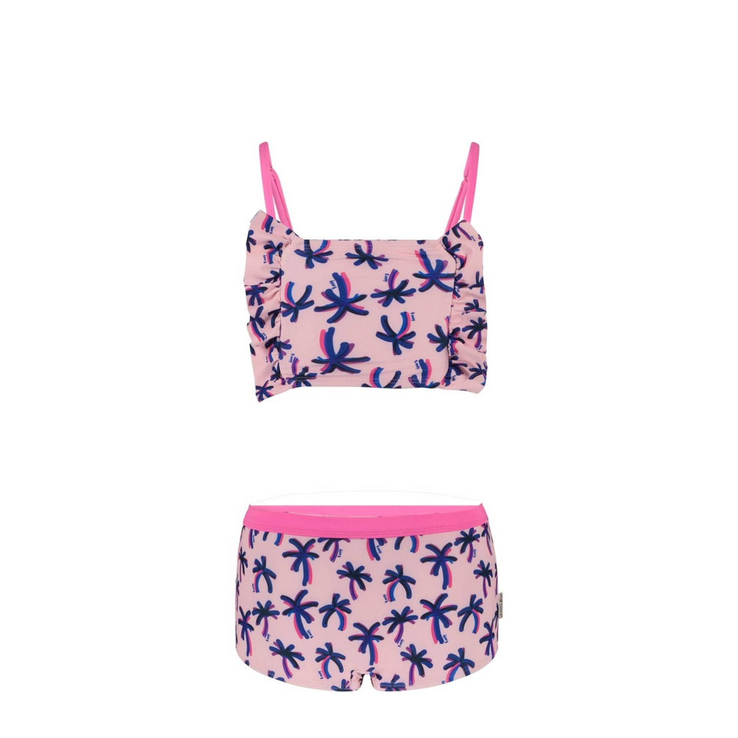 B.Nosy crop bikini met ruches roze Meisjes Gerecycled polyester All over print 122 128