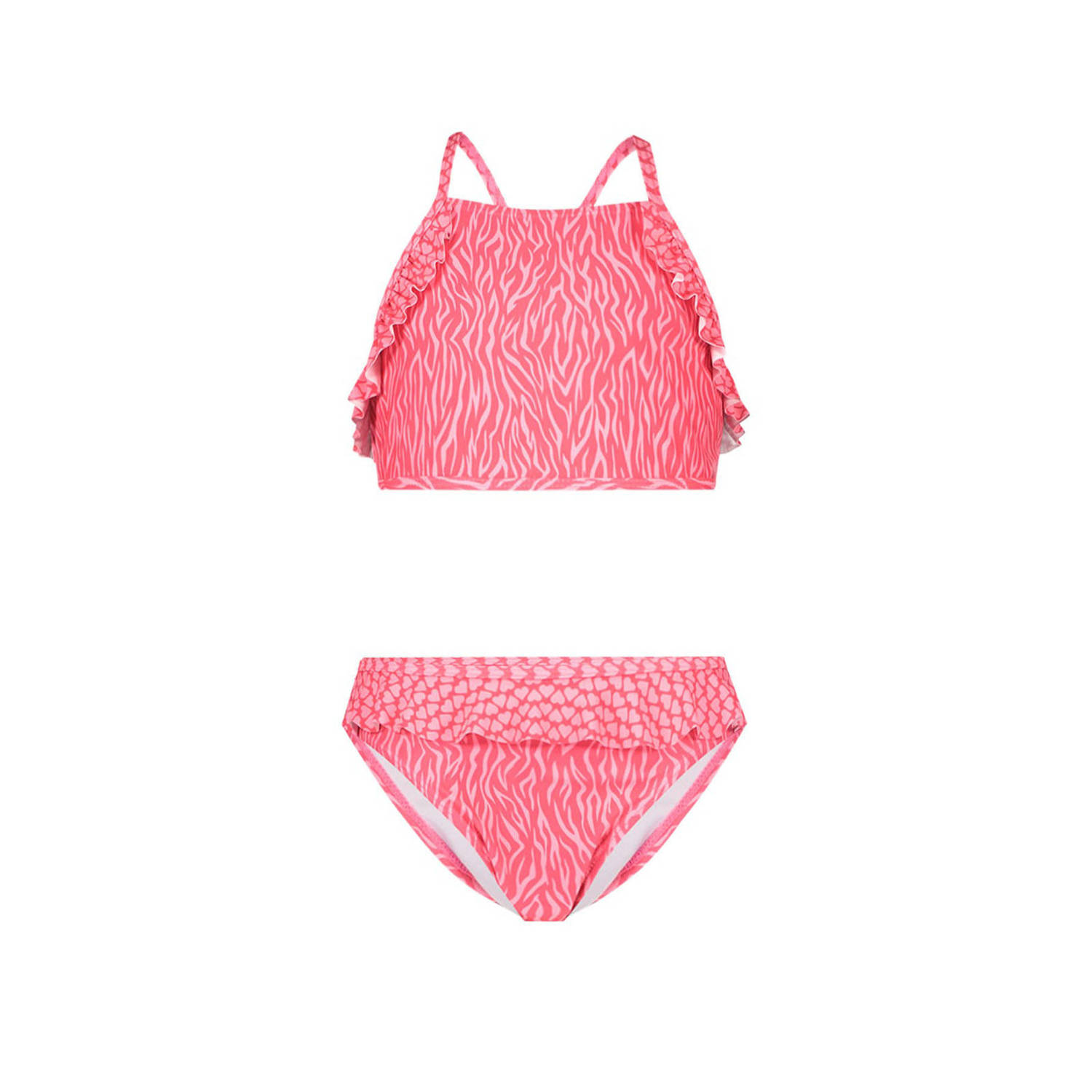 Just Beach crop bikini met ruches roze Meisjes Polyester Zebraprint 122 128