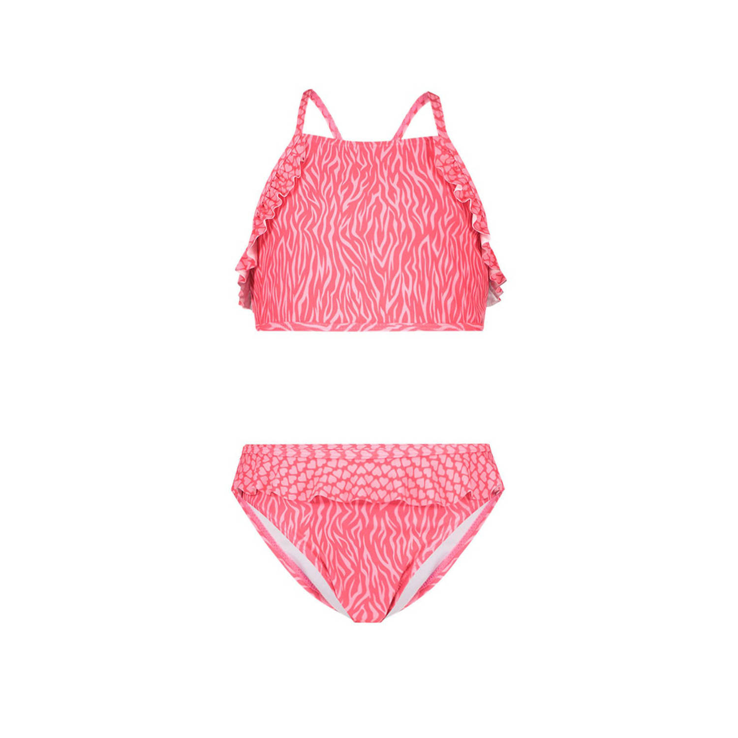 Just Beach crop bikini met ruches roze Meisjes Gerecycled polyester Zebraprint 128