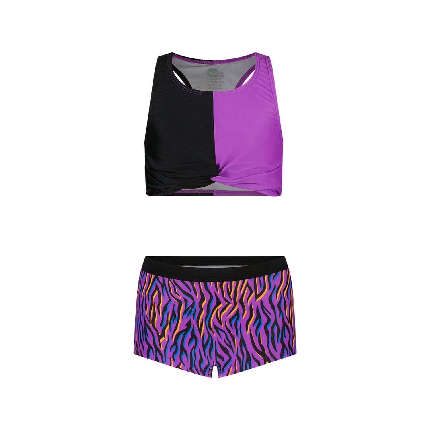 Just Beach crop bikini paars zwart Meisjes Polyester Zebraprint 122 128