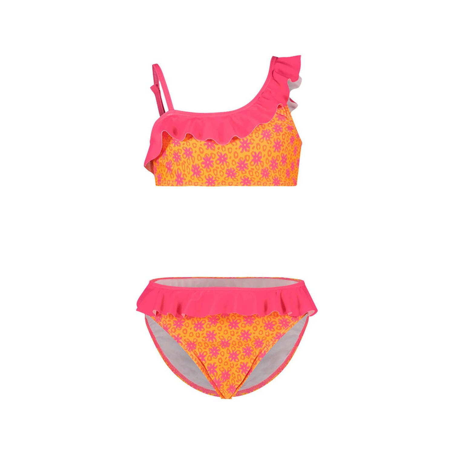 Just Beach crop bikini met ruches oranje roze Meisjes Polyester Bloemen 122 128