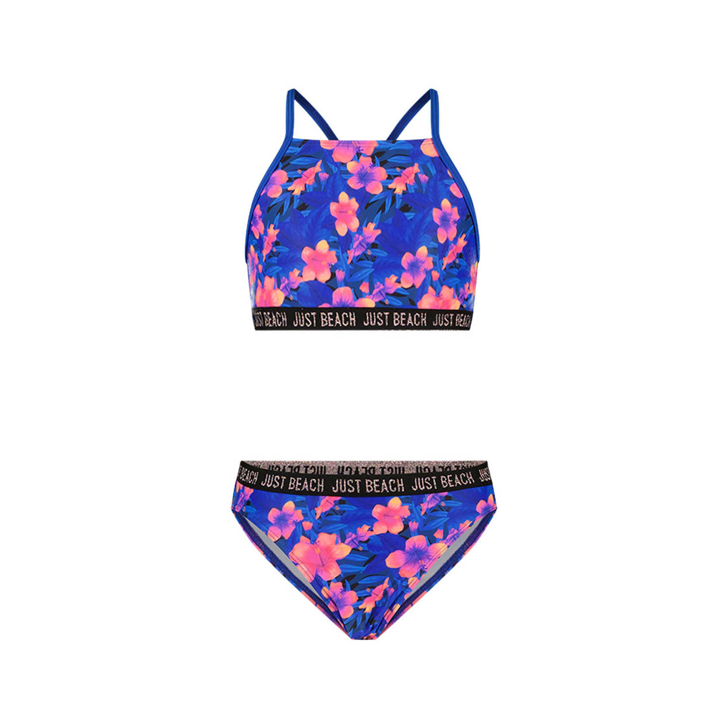 Just Beach crop bikini blauw roze Meisjes Polyester Bloemen 146 152