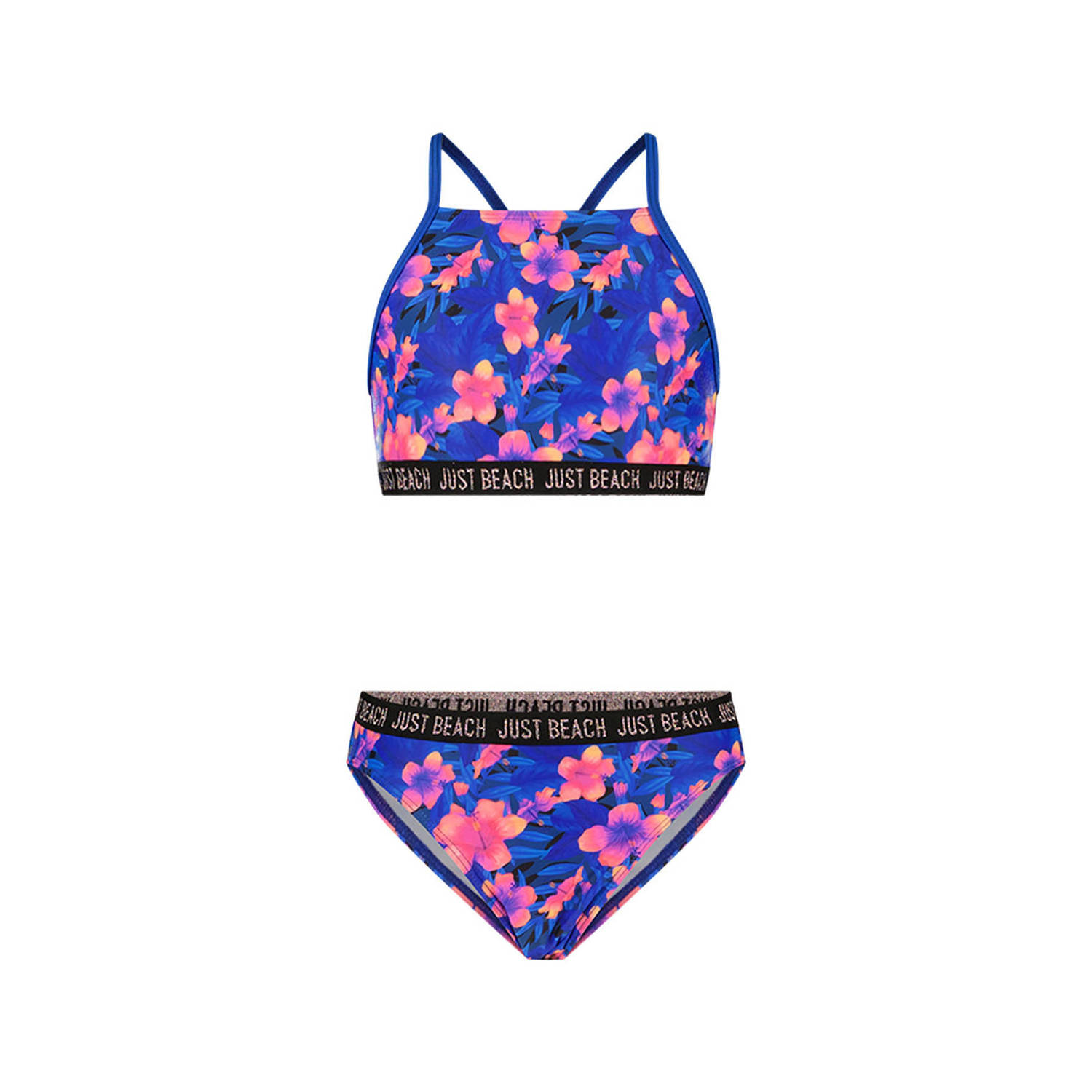Just Beach crop bikini blauw roze