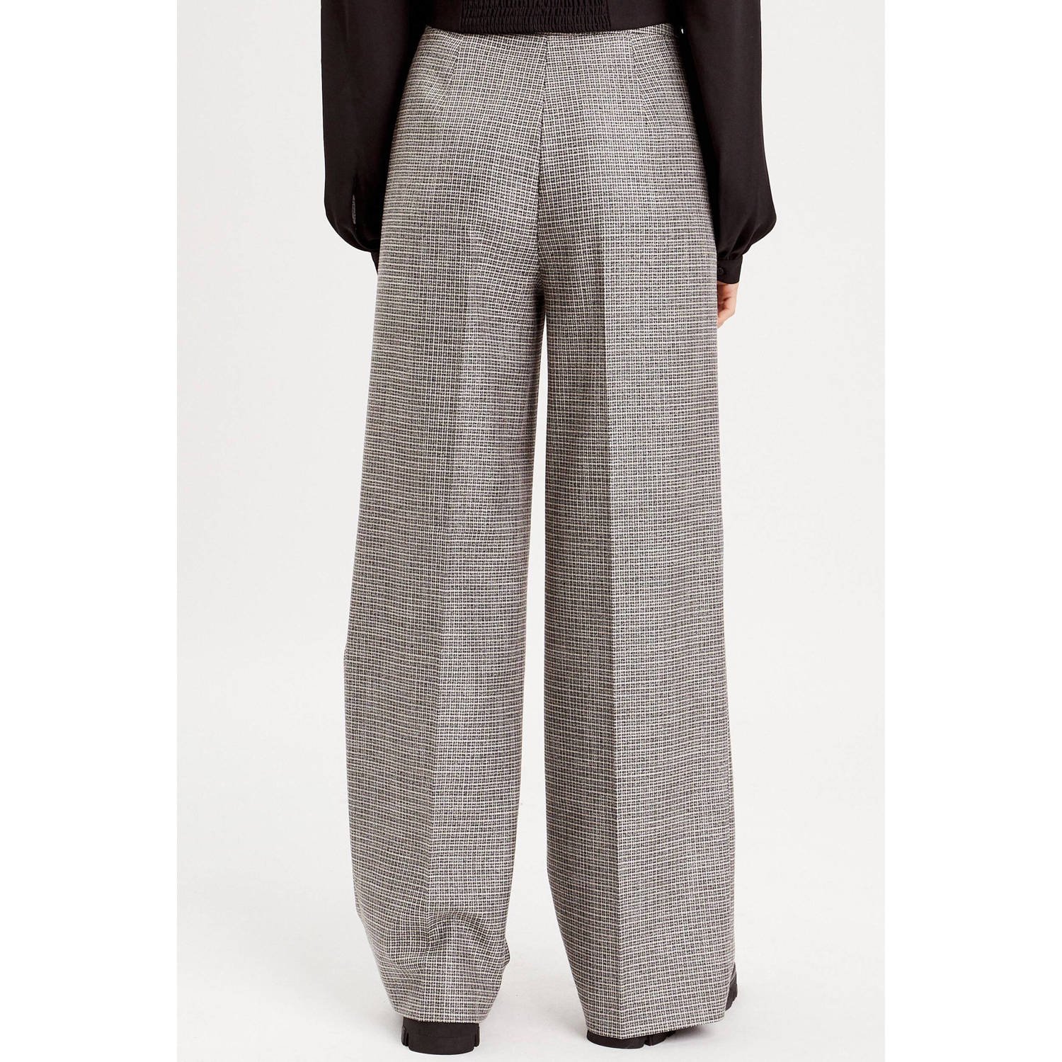 Cache geruite high waist loose fit pantalon grijs zwart