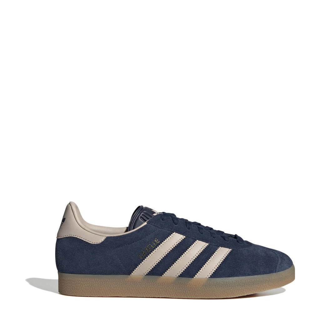 Donkerblauw en beige unisex adidas Originals Gazelle sneakers van suede/voering: mesh/voetbed: ortholite met veters