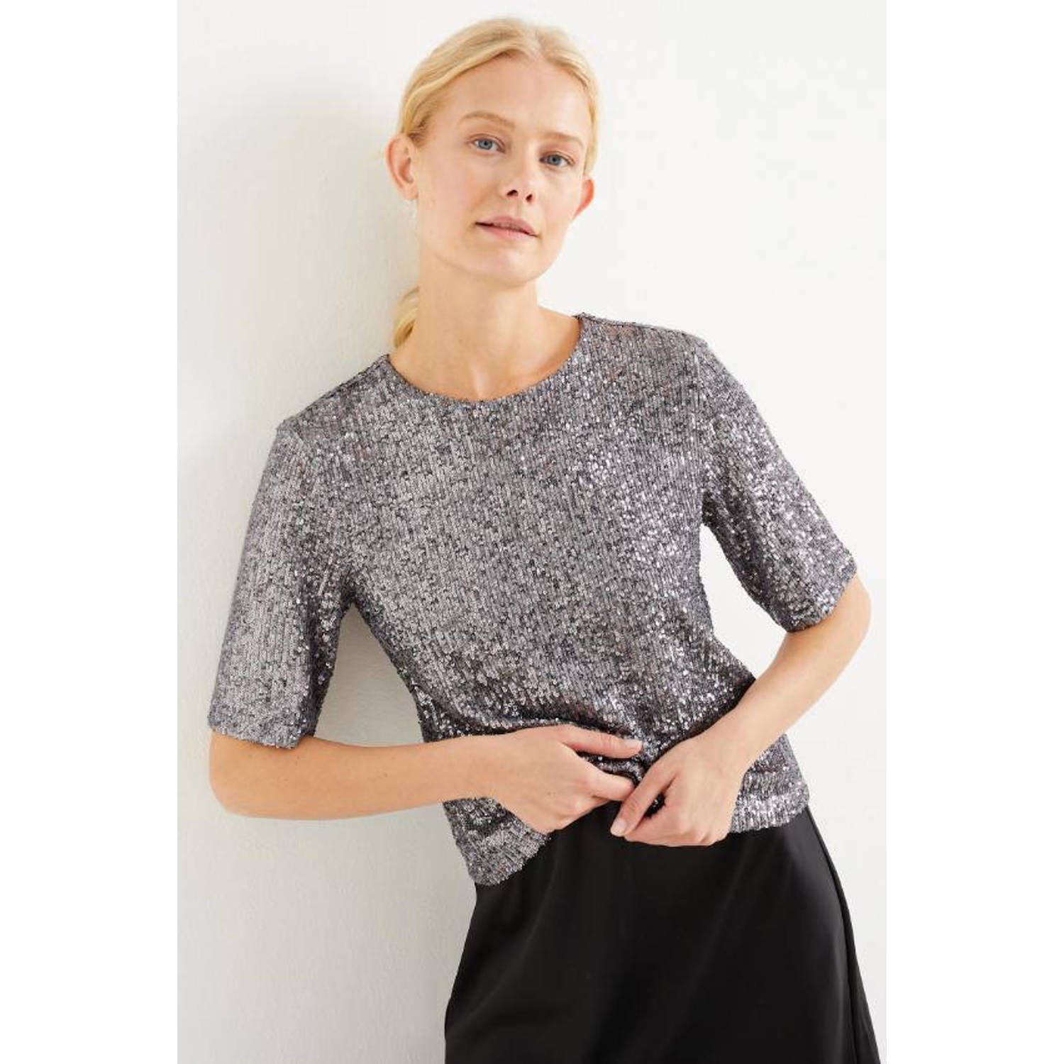 C&A top met pailletten zilver