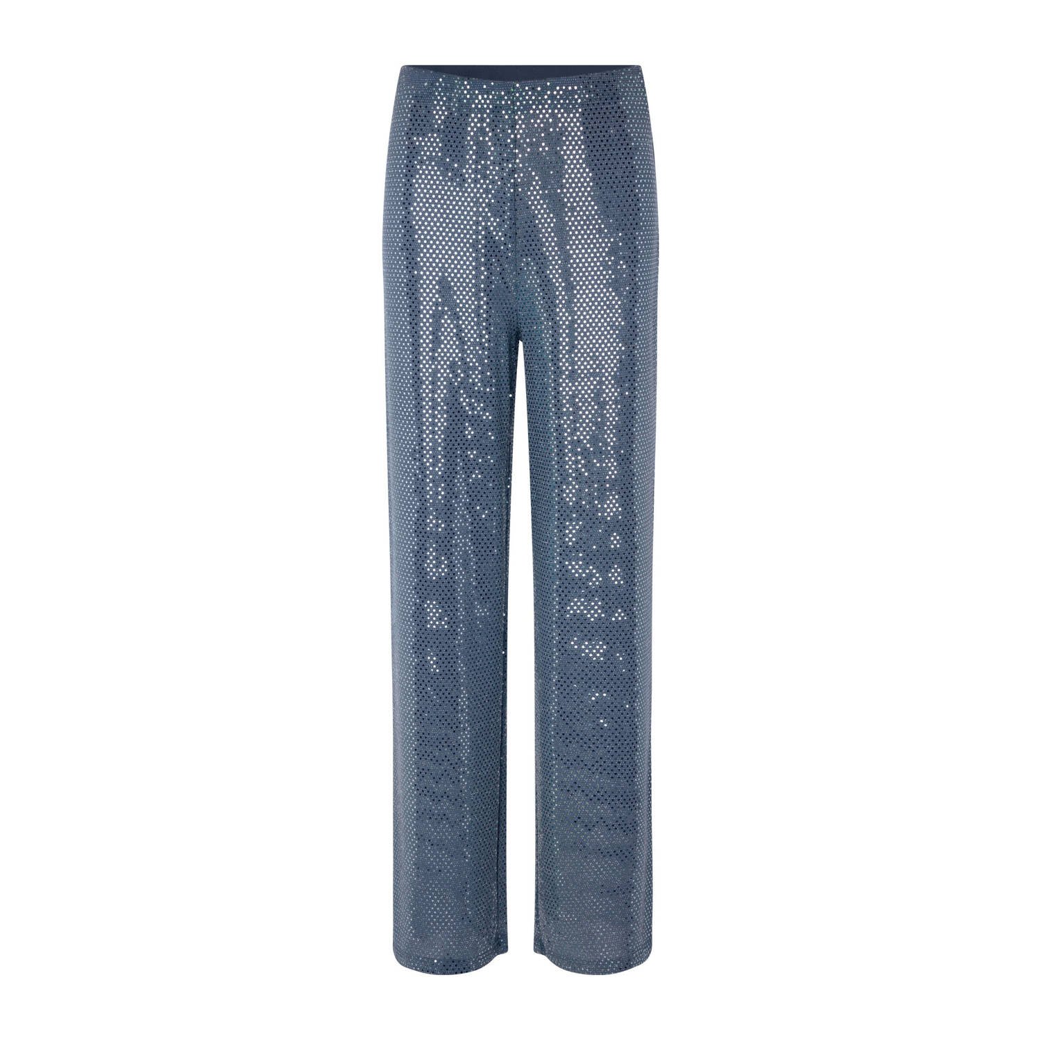 Modström high waist straight fit pantalon met pailletten grijsblauw