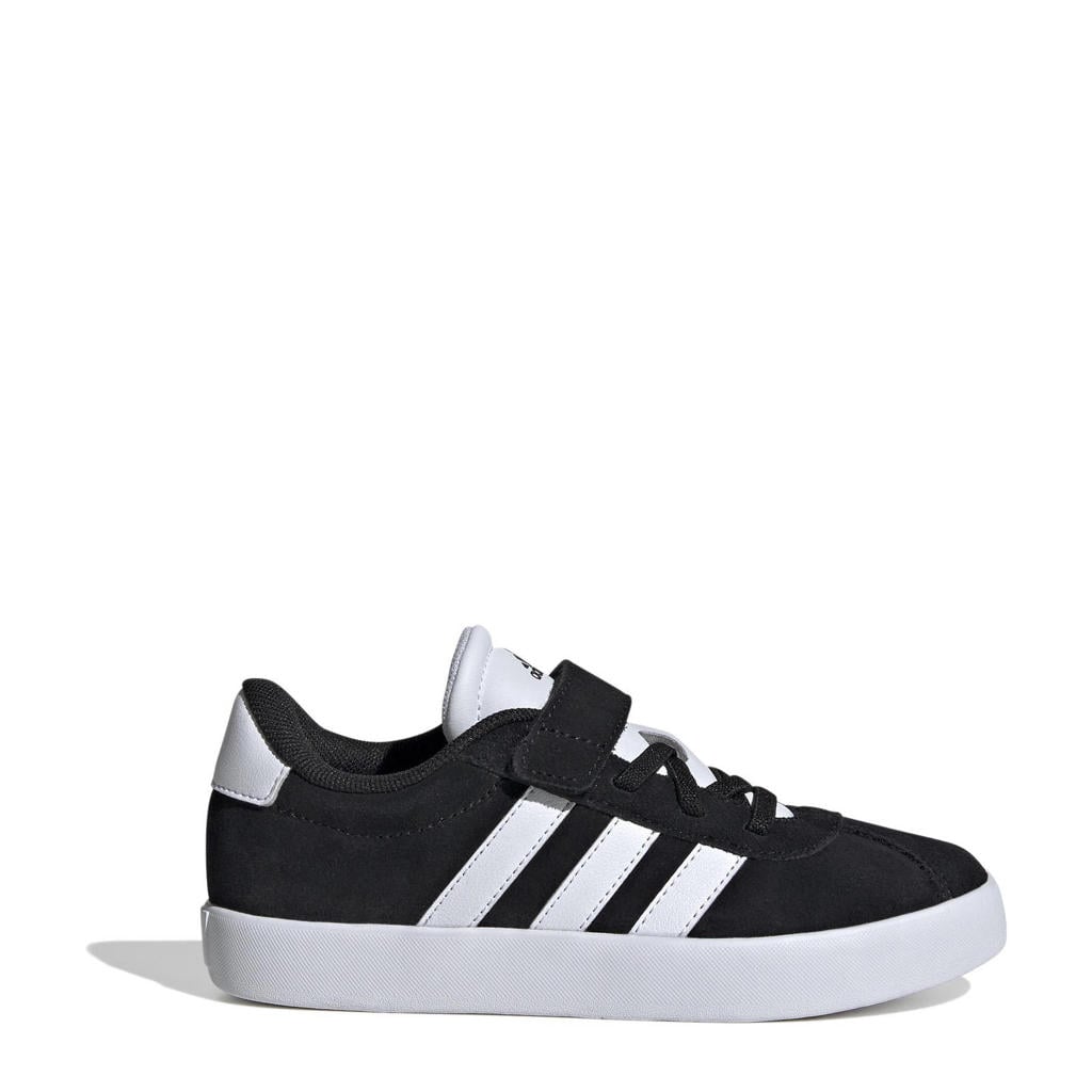 Zwart en witte jongens en meisjes adidas Sportswear VL Court 3.0 sneakers van suède met veter- met klittenbandsluiting