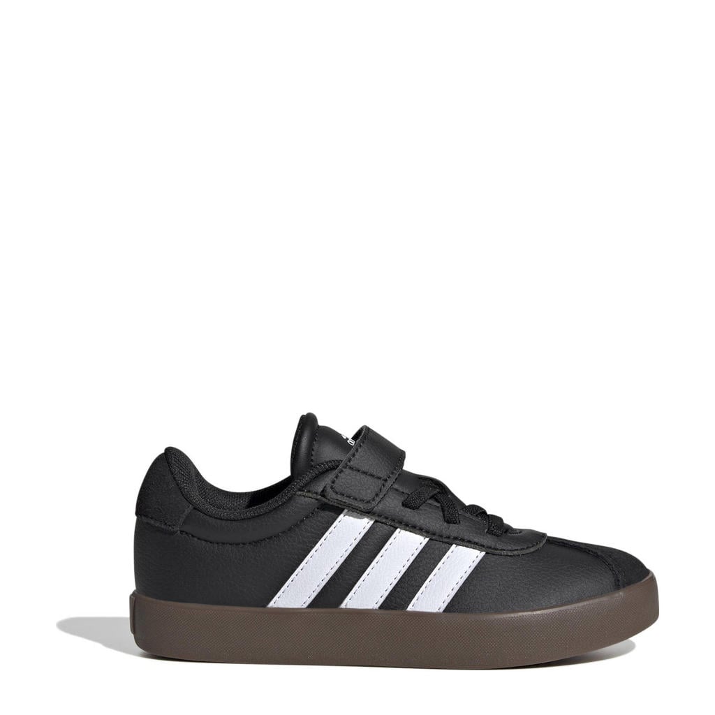 Zwart en witte jongens en meisjes adidas Sportswear VL Court 3.0 sneakers van leer/suède met veter- met klittenbandsluiting
