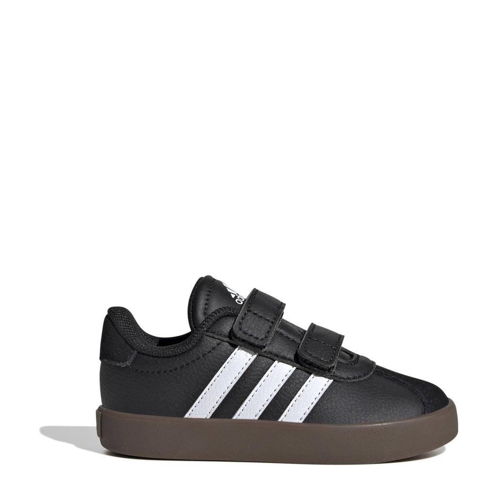 Zwart en witte jongens en meisjes adidas Sportswear VL Court 3.0 sneakers van leer/suède met klittenband