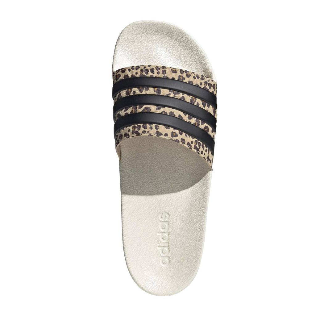 Grijs en antraciete unisex adidas Sportswear Adilette Shower badslippers offwhite van rubber met panterprint