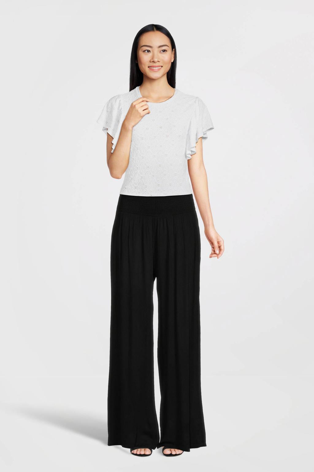 Zwarte dames Imagine crinkle wide leg broek van viscose met high waist en effen
