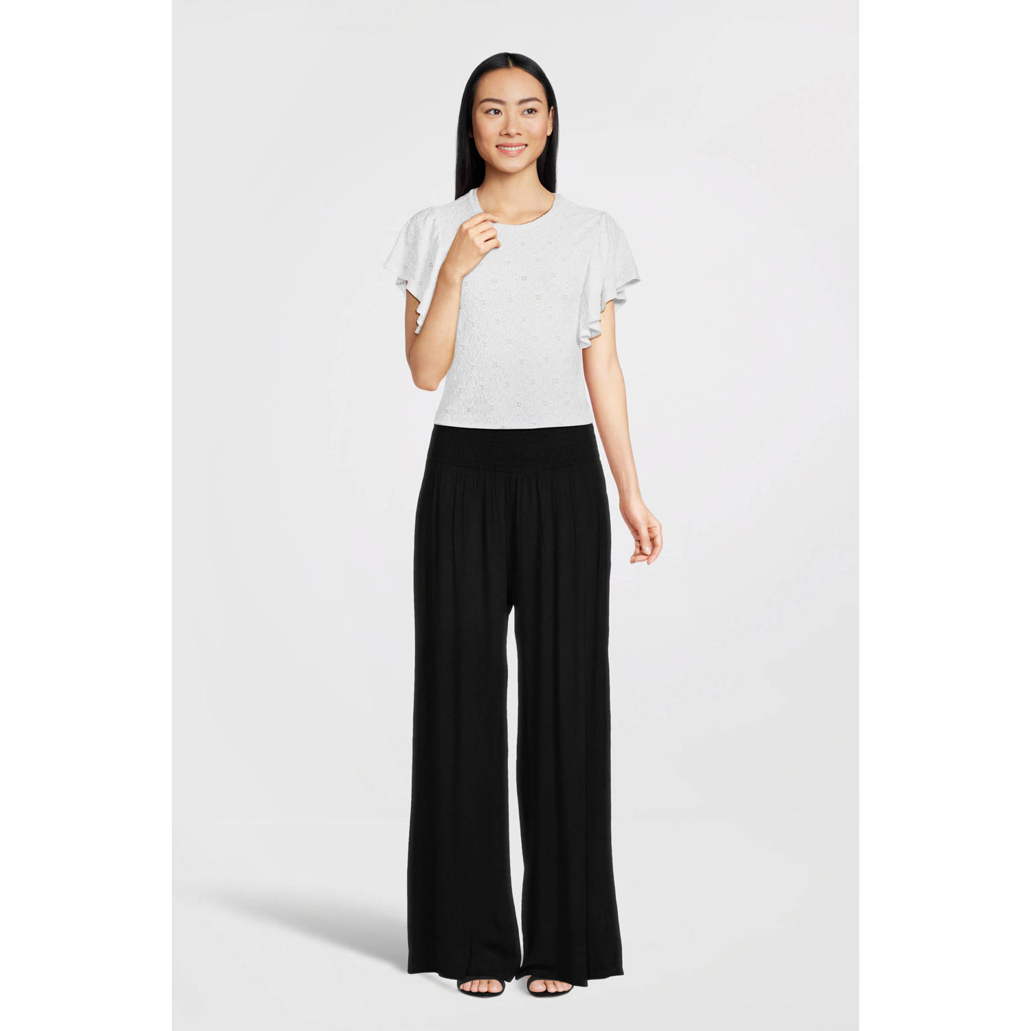 Imagine crinkle wide leg broek zwart