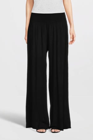 crinkle wide leg broek zwart