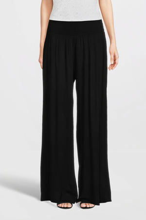 crinkle wide leg broek zwart