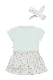 thumbnail: Lichtblauwe meisjes Dirkje jurk Dress ss + headband van katoen met korte mouwen en ronde hals