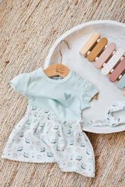 thumbnail: Dirkje jurk Dress ss + headband met all over print lichtblauw