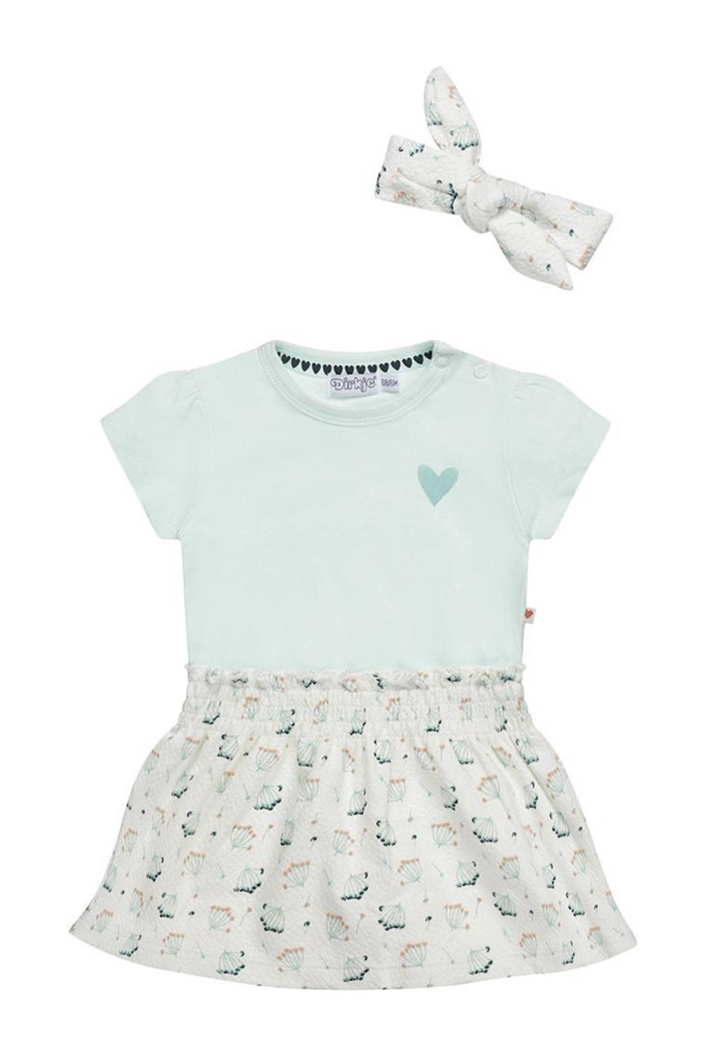 Lichtblauwe meisjes Dirkje jurk Dress ss + headband van katoen met korte mouwen en ronde hals