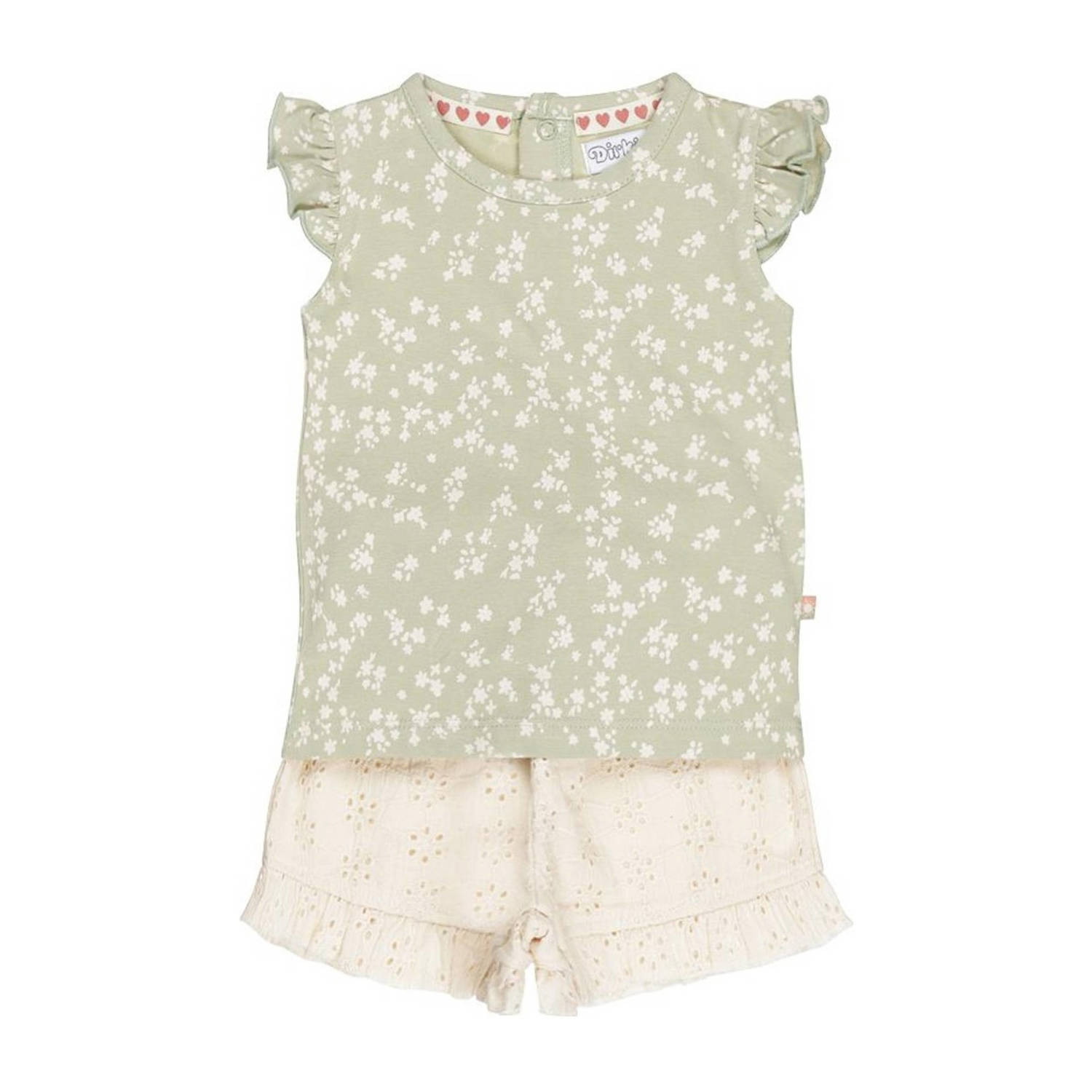 Dirkje top + korte broek lichtgroen offwhite Shirt + broek Meisjes Katoen Ronde hals 62