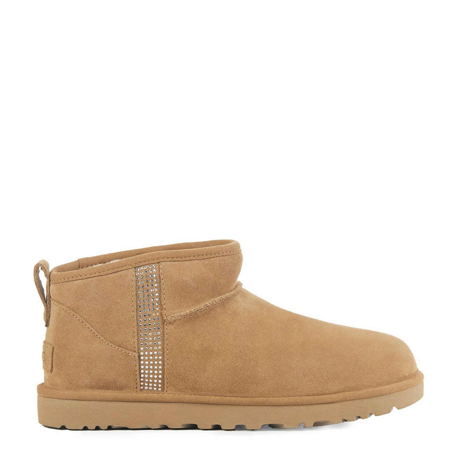 UGG Classic Ultra Mini Bling gevoerde suede enkelboots lichtbruin wehkamp