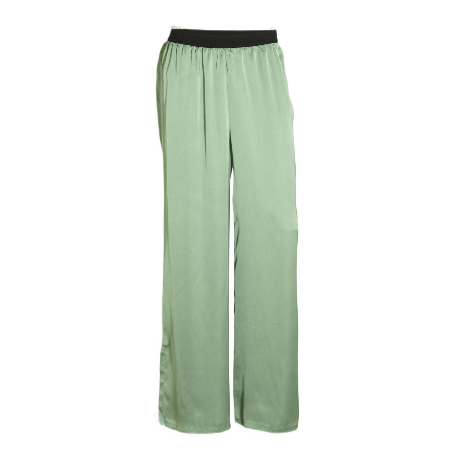 Anytime Satijnen wide leg broek groen