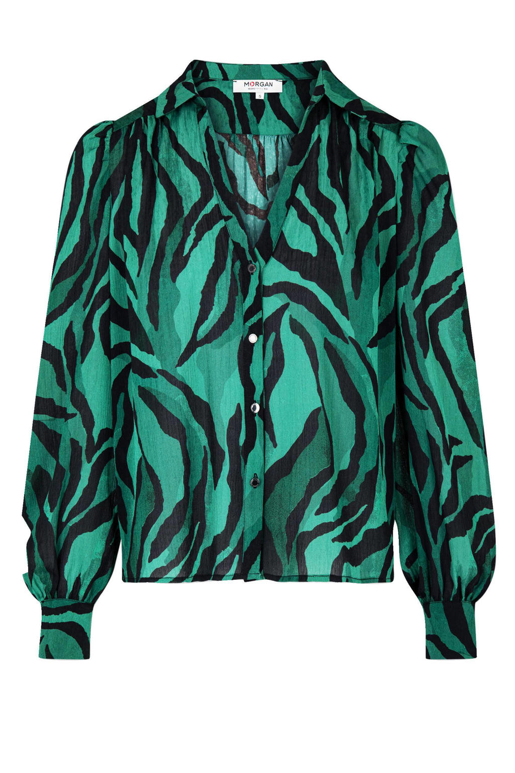 blouse met zebraprint en plooien groen/ zwart wehkamp