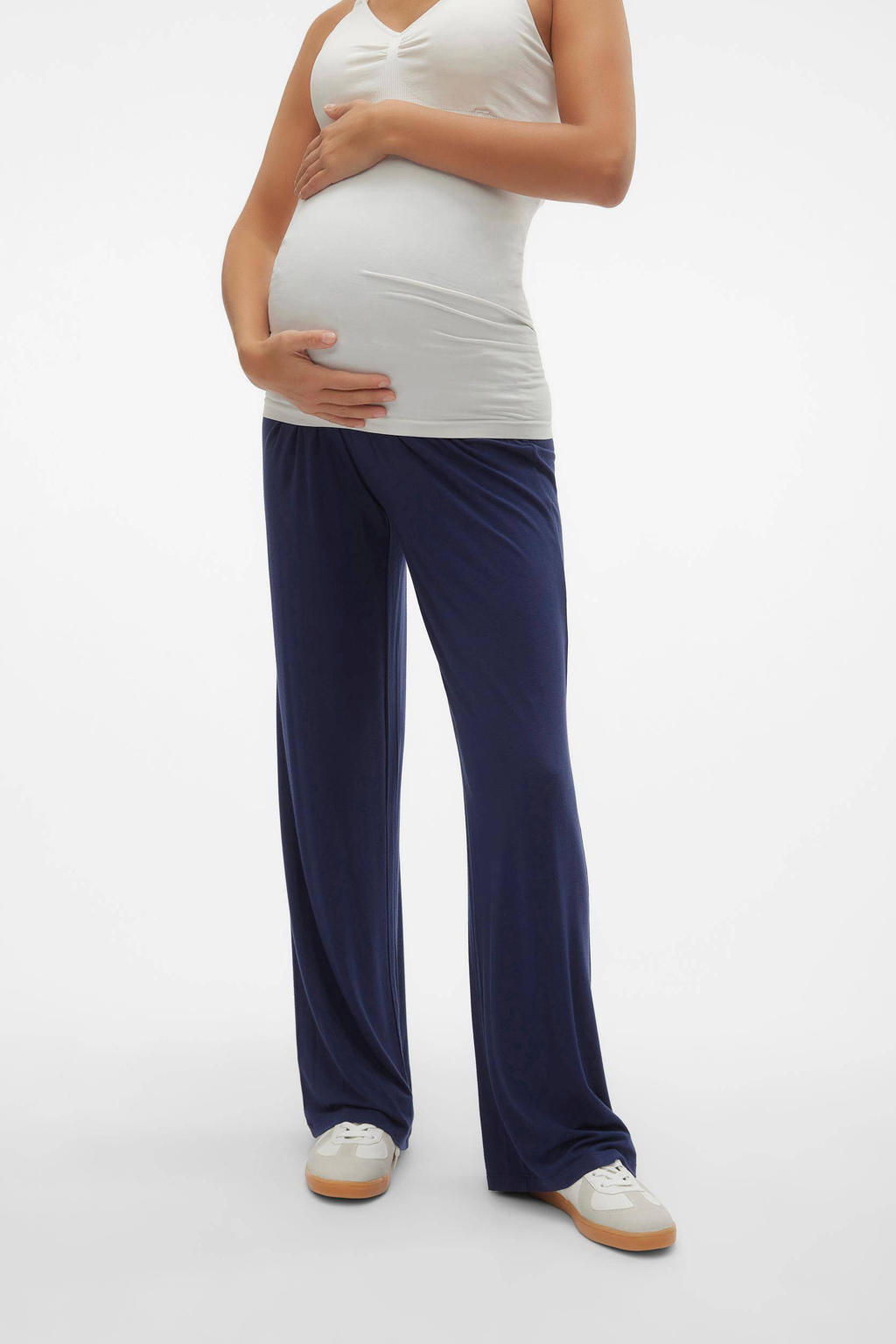 Blauwe dames MAMALICIOUS wide leg broek van viscose met effen