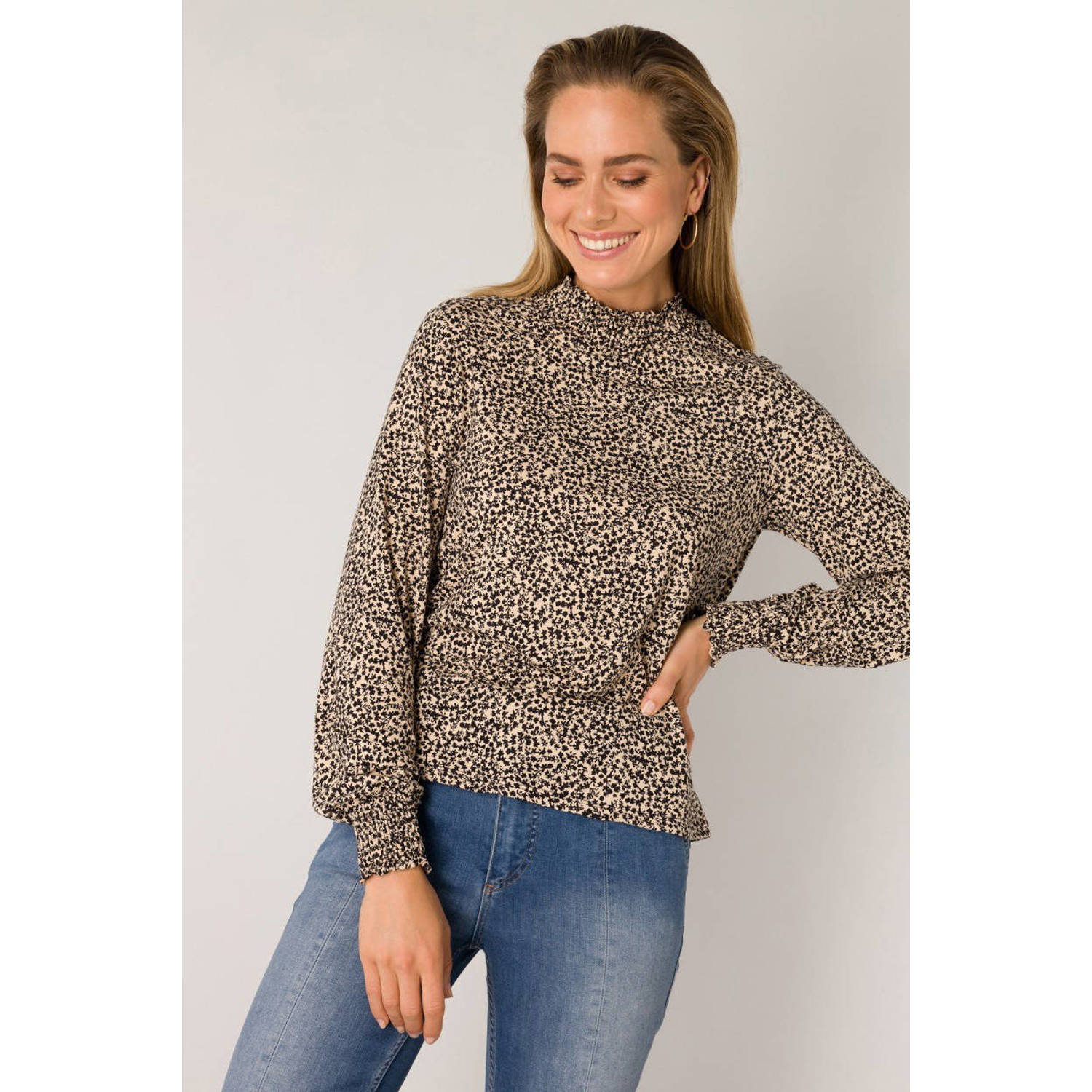 ES&SY gebloemde blousetop zand zwart