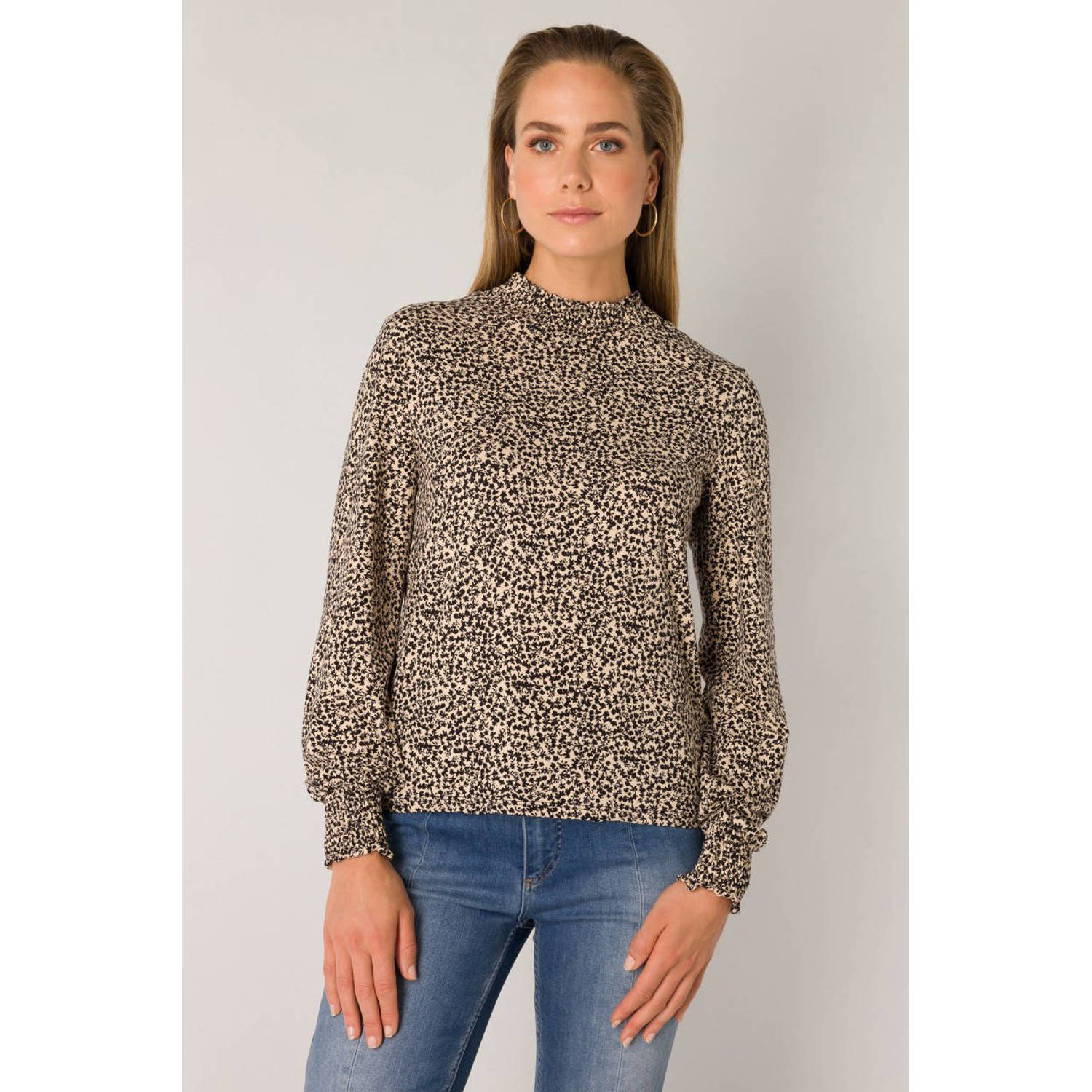ES&SY gebloemde blousetop zand zwart