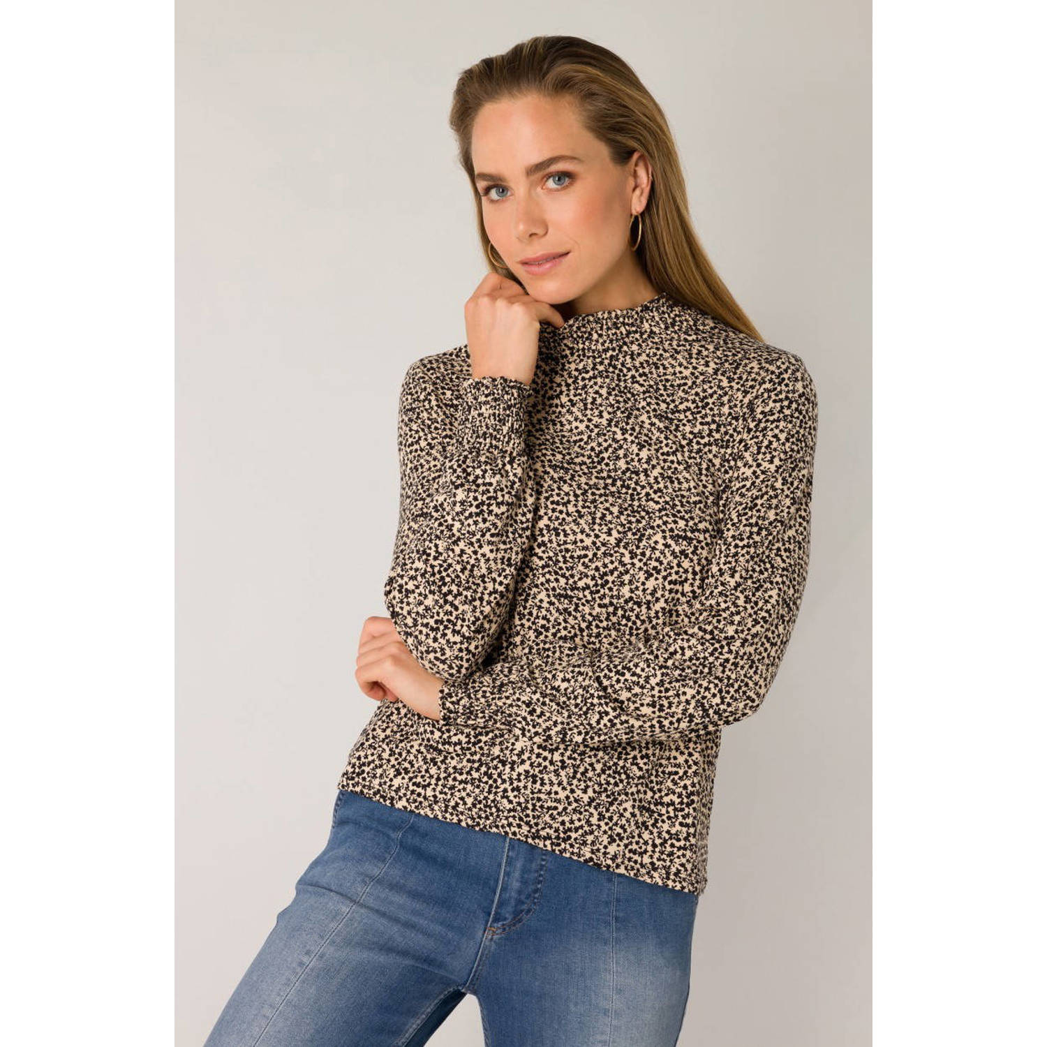 ES&SY gebloemde blousetop zand zwart