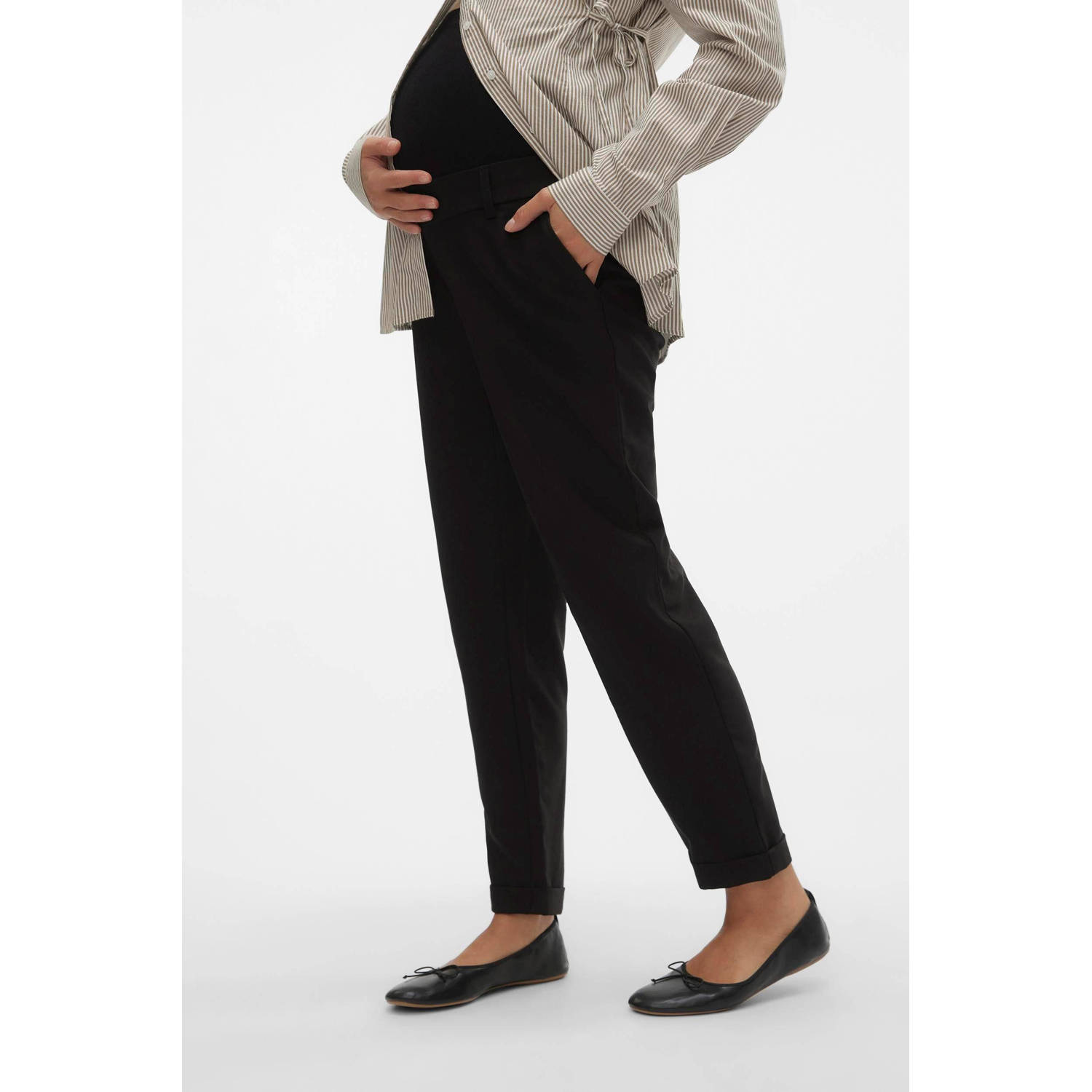 MAMALICIOUS cropped regular fit zwangerschaps chino MLLORA zwart